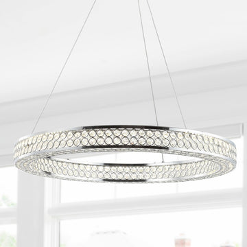 Benton 24.7" Round Integrated LED Crystal/Metal Pendant - JONATHAN Y